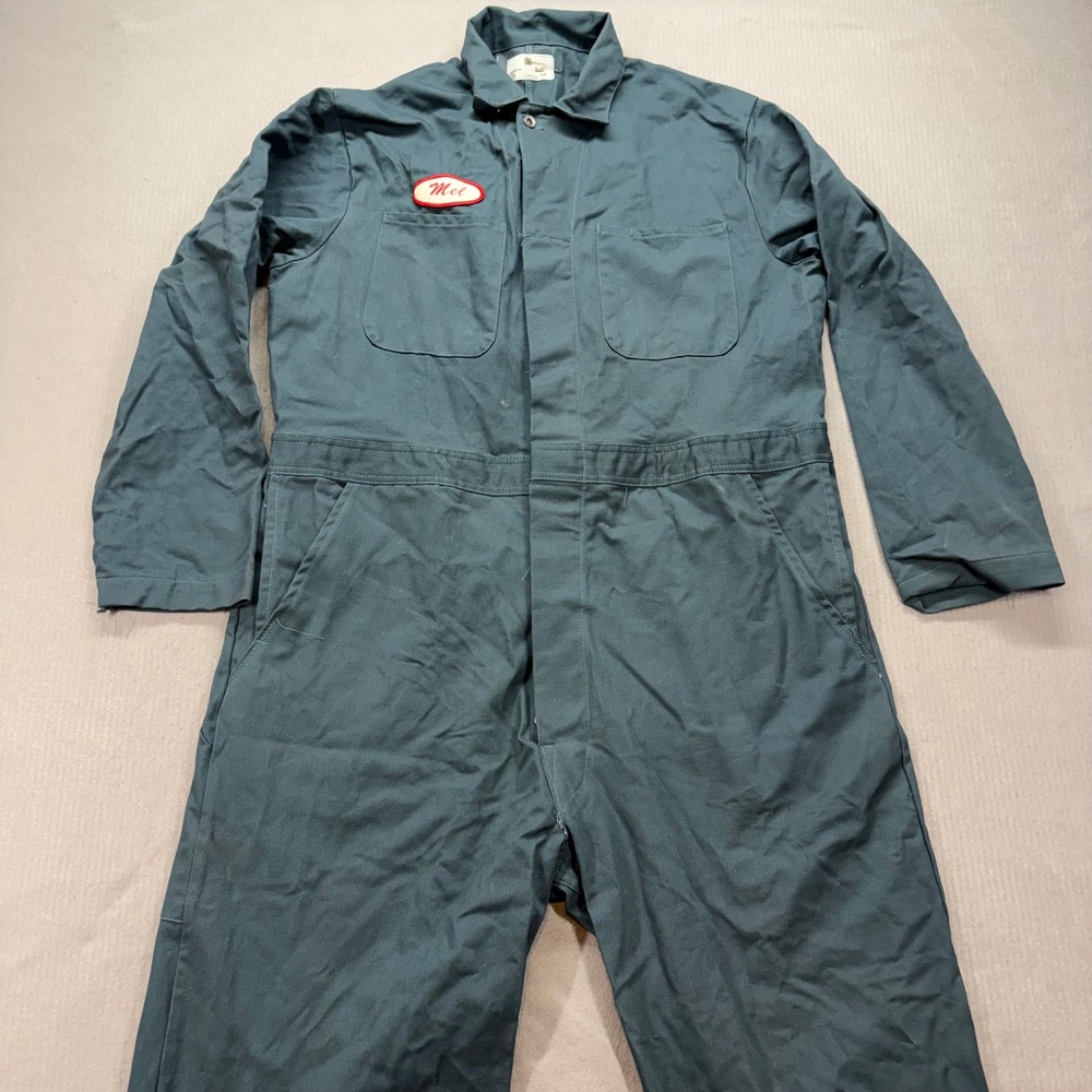 Vintage Unbranded Coveralls Mens 44 Green Cotton Workwear Jumpsuit Mel Patch USA
